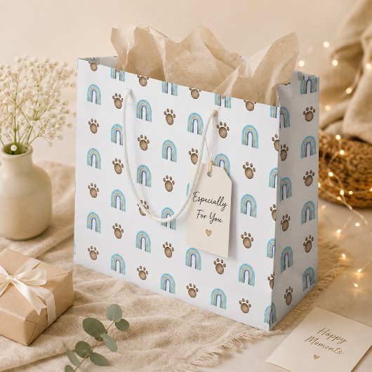 Aquarell Boho Regenbogen & Hundepfoten-Muster Große Geschenktüte