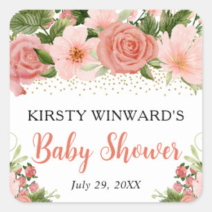 Aquarell Boho rosa Rosen Boho Baby Shower Quadratischer Aufkleber