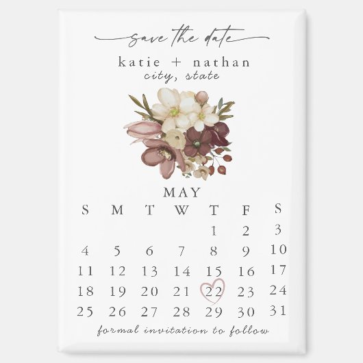 Aquarell Boho Rose Neutrale Save-the-Date-Magnet Magnet (Vorderseite)