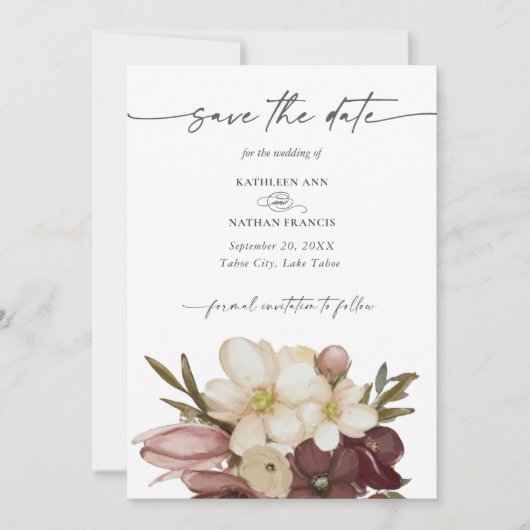 Aquarell Boho Rose & Neutrales  Save the Date Einladung (Vorderseite)