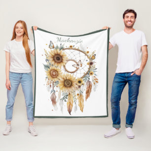 Aquarell Boho Traumfänger personalisierter Name Fleecedecke