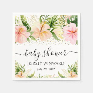 Aquarell Boho Tropische rosa Blumen Baby Shower Serviette