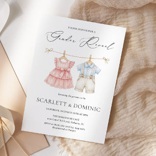 Aquarell Boho Wäscheleine Geschlecht-Reveal-Party Einladung