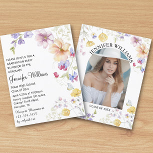 Aquarell Boho Wildblumen Blumenfoto Abschluss Einladung