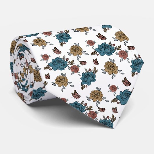 Aquarell Boho Wildblumenmuster Krawatte (Gerollt)
