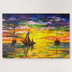 Aquarell - Boote bei Sonnenuntergang - Kunst - Kun Puzzle