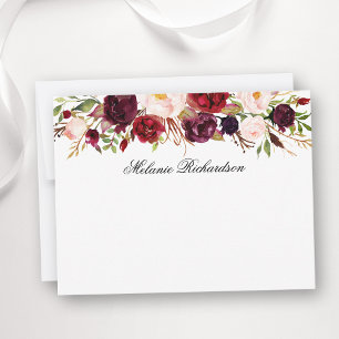 Aquarell-Bordeaux-Blumen personalisiert Mitteilungskarte