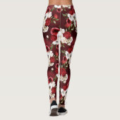 Aquarell-Bordeaux-Blumenmuster Leggings (Rückseite)