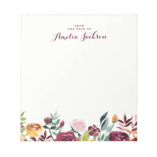 Aquarell-Bordeaux-Blumenpersonalstationär Notizblock