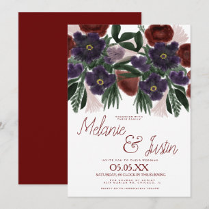 Aquarell-Bordeaux-Farben-prächtiges Blumenhochzeit Einladung