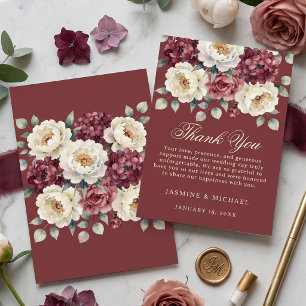 Aquarell Bordeaux Marsala Floral Winterhochzeit Dankeskarte