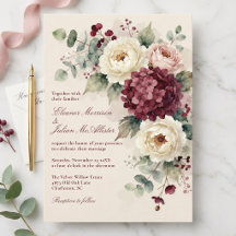 Aquarell-Bordeaux-Rosa-Blüten-Hochzeit