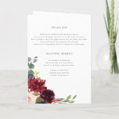 Aquarell-Bordeaux- und Marineblaue Blumen Hochzeit Programm (Rückseite)