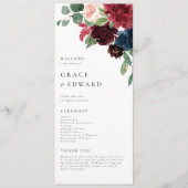Aquarell-Bordeaux und Navy-Blau Florale Hochzeit Programm (Vorderseite)