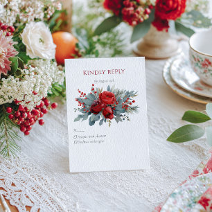Aquarell-Bordeaux und rosa Rosen RSVP Karte