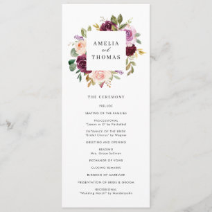 Aquarell-Bordeaux- und Rosé-Herbst-Blumenhochzeit Programm