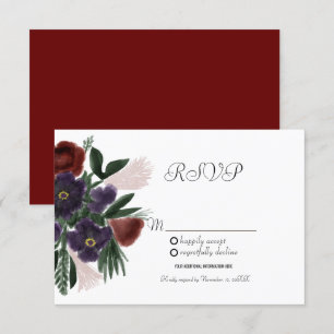 Aquarell-Bordeaux-Vintage-Botanik-Kraft-RSVP Einladung