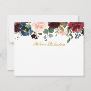 Aquarell-Bordeauxrosa-Blumen-Gold-Personalisiert Mitteilungskarte