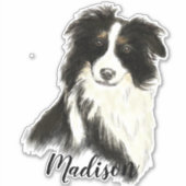 Aquarell Border Collie Hund Tier Art Aufkleber (Vorderseite)