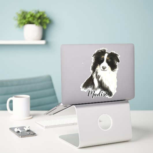 Aquarell Border Collie Hund Tier Art Aufkleber (Laptop auf Schreibtisch)