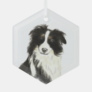 Aquarell Border Collie Hund Tier Art Ornament Aus Glas