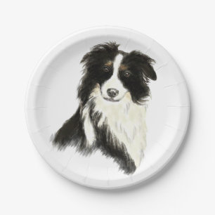 Aquarell-Border-Colliehundhaustier-Tier Pappteller