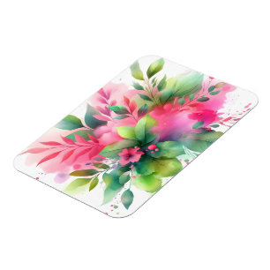 Aquarell Botanical Blüte in Rosa und Grün Magnet