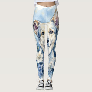 Aquarell-Botanik-Blumen-Hundeporträt Leggings