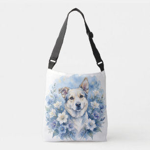 Aquarell-Botanik-Blumen-Hundeporträt Tragetaschen Mit Langen Trägern