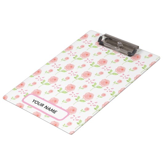 Aquarell-Botanik-Blumenmuster-Planer Klemmbrett (Schrägansicht)