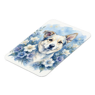 Aquarell-Botanik-Floraler-Hundeporträt Magnet