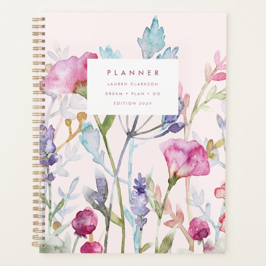 Aquarell-Botanik-Pastell-Blumen-Planer Planer (Vorderseite)