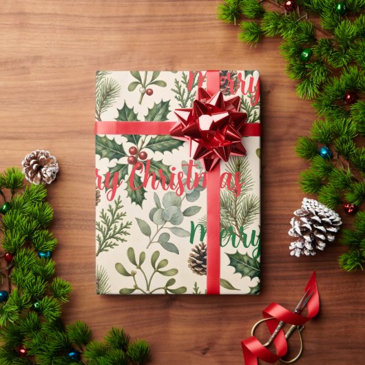 Aquarell-Botanik-Weihnachten Geschenkpapier (Feiertagsgeschenk)