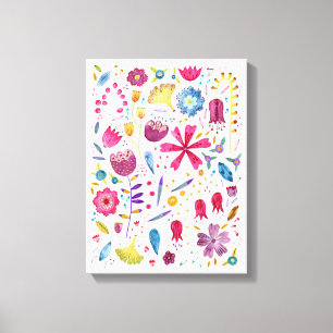 Aquarell-Botanik-Wildblumen-Heckenmalerei Leinwanddruck