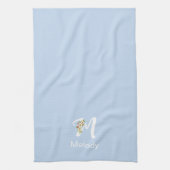 Aquarell botanisch beige Anfangsmonogramm blau Geschirrtuch (Vertikal)