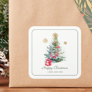 Aquarell Botanisch Weihnachten Quadratischer Aufkleber
