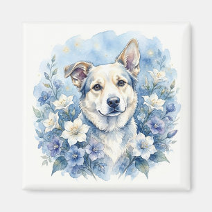 Aquarell-Botanische-Blumen-Hund-Porträt Magnet