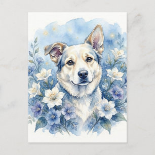 Aquarell-Botanische-Floral-Hundeporträt Feiertagspostkarte