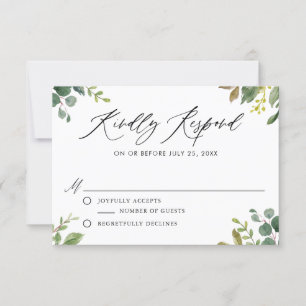 Aquarell Botanische Grünpflanzen Hochzeit RSVP Kar Karte