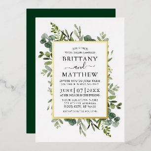 Aquarell Botanische Grüntöne Smaragdgrün Gold Folieneinladung
