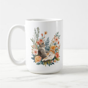 Aquarell Botanische Katzen Cottagecore Katzenkunst Kaffeetasse