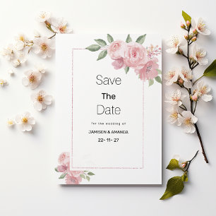 Aquarell botanische pastellrosa Flora Save The Dat Einladung