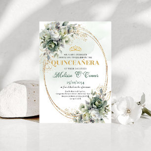 Aquarell Botanische Quinceañera Dusty Green Einlad Einladung