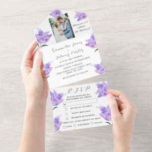 Aquarell Botanischer Flieder Lila Florale Hochzeit All In One Einladung