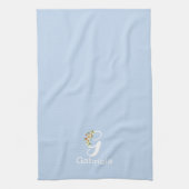 Aquarell botanisches beiges Initial-Monogramm blau Geschirrtuch (Vertikal)