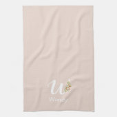 Aquarell botanisches beiges Initialmonogramm Geschirrtuch (Vertikal)