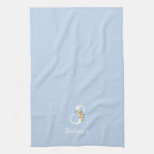 Aquarell botanisches blaues Initialen-Monogramm Geschirrtuch (Vertikal)