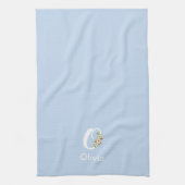 Aquarell botanisches blaues Initialmonogramm Geschirrtuch (Vertikal)