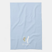 Aquarell botanisches blaues Initialmonogramm Geschirrtuch (Vertikal)