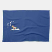 Aquarell botanisches blaues Initialmonogramm Geschirrtuch (Horizontal)